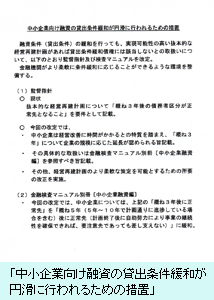 中小企業向け融資の貸出条件緩和が円滑に行われるための措置"