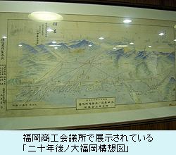 福岡商工会議所で展示されている 「二十年後ノ大福岡構想図」