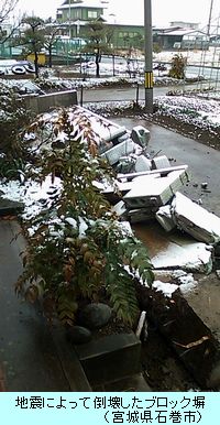 地震で倒壊したブロック塀／宮城県石巻市