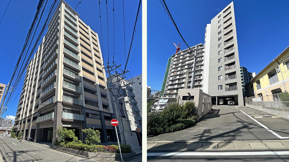 左：ステイシス博多駅前（博多駅前4丁目） 右：サムティ姪浜リトス（姪の浜1丁目）